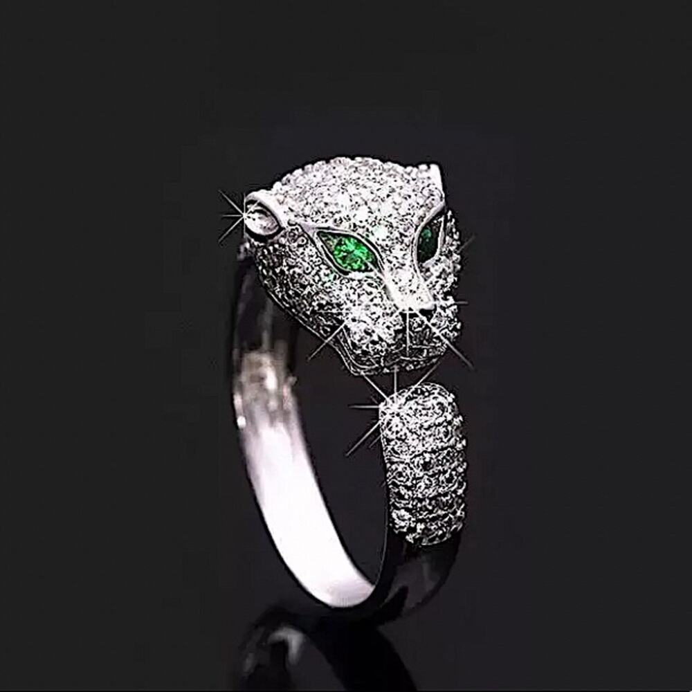 SILVER PANTHER ZIRCON RING - Picture 2 of 11